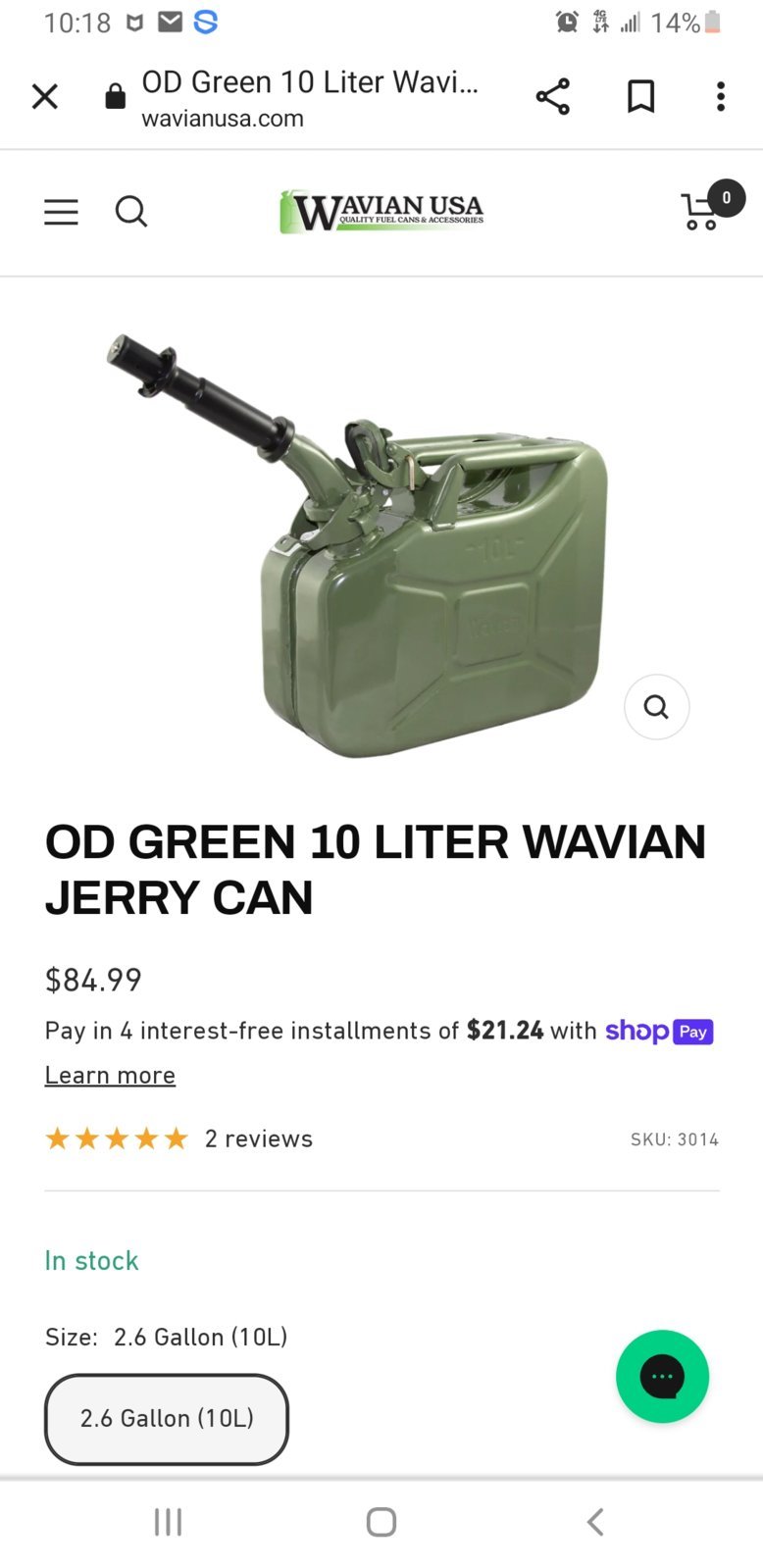 2.6 Gallon Metal Tank, Jerry Can - (10L Green)