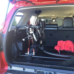 Testing. Wife's bike on finished, rigged interior rack. Glad it fits. Wish mine did.